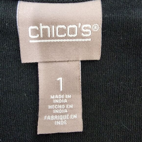 Chico’s Top Women Size 1 Medium Double Layer Fringe Black 3/4 Sleeve Cottaegcore - Picture 8 of 11